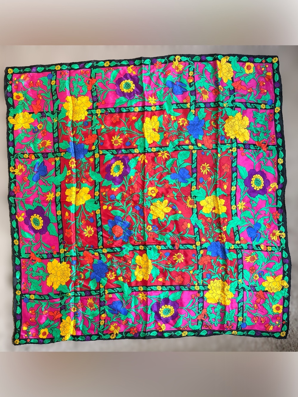 Vintage The Specialty House Dark Bold Floral Silk Scarf Made in Japan Mod Moody